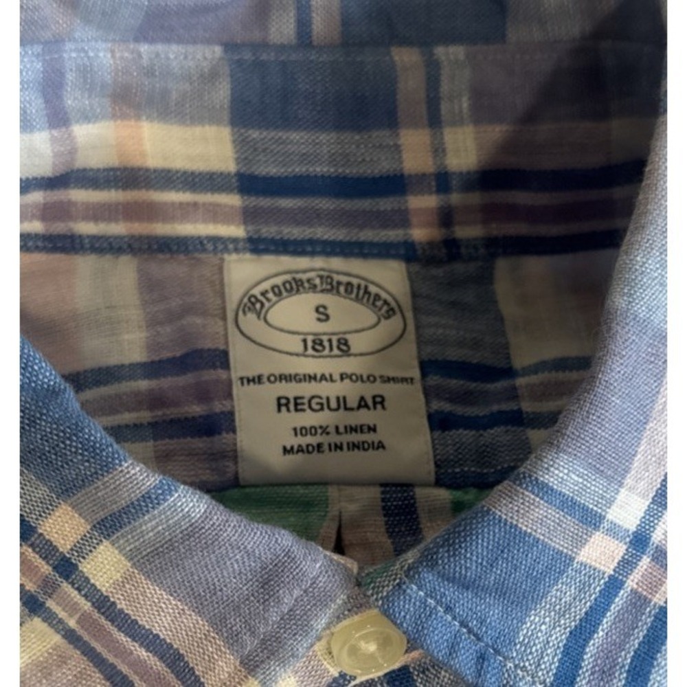 Brooks Brothers 1818 Regular Fit Linen Button Down Plaid Shirt Mens Small New - Picture 4 of 10